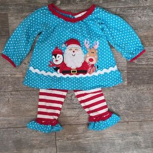 Rare Editions Teal and Red Polka Dot Santa And Friends Christmas Outfit